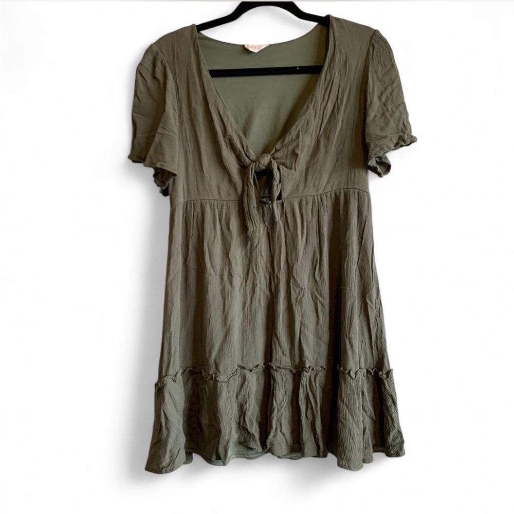Olive Green Babydoll Short Sleeve Dress! Size Large!